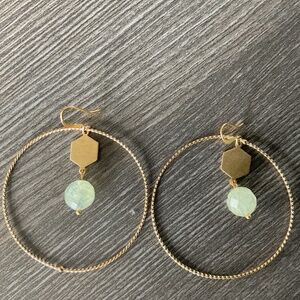 Round brass and bead drop earrings